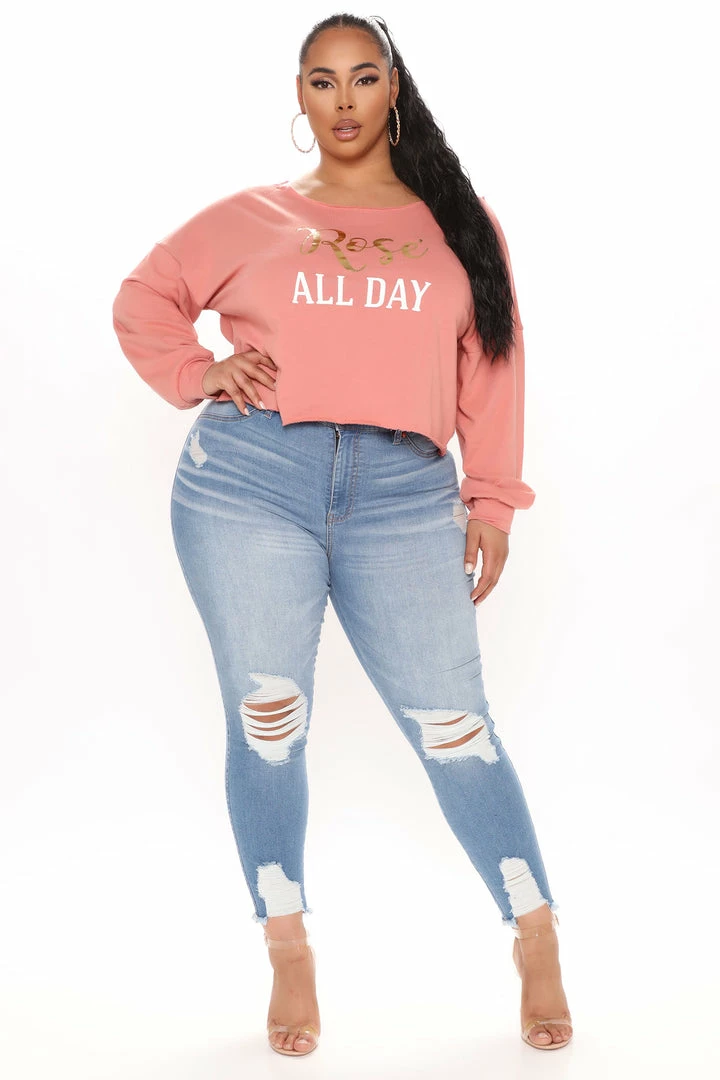 Fashion Nova Rose All Day Off Shoulder Sweatshirt - Peach