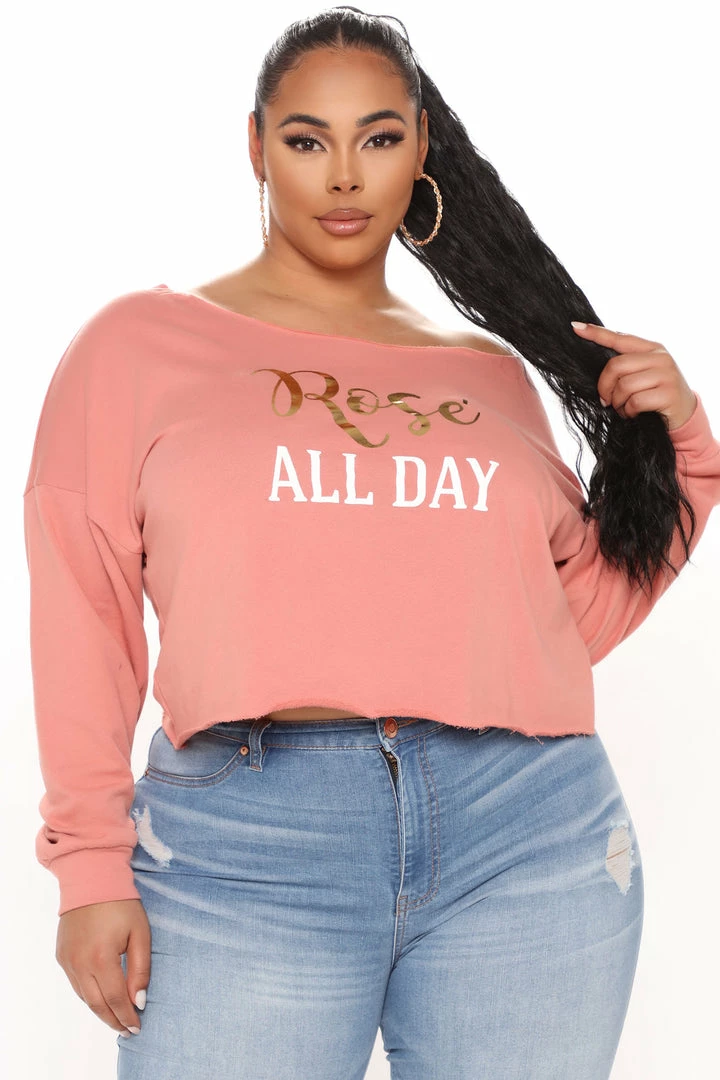 Fashion Nova Rose All Day Off Shoulder Sweatshirt - Peach