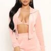 Fashion Nova Feeling Fortunate 3 Piece Velour Short Set - Peach