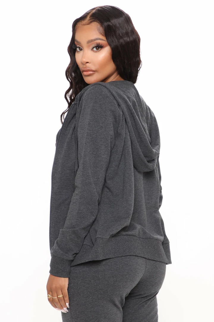 Fashion Nova Latest And Greatest French Terry Zip Hoodie - Charcoal