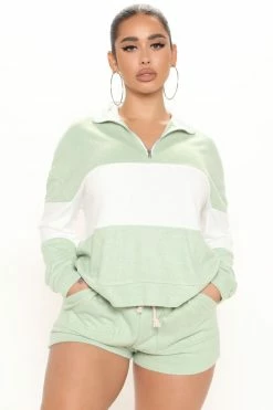 Fashion Nova Hoodies & Sweatshirts Weekend In Malibu Quarter Zip Sweatshirt - Sage