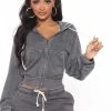 Fashion Nova Hoodies & Sweatshirts Night Appointment Zip Up Hoodie - Charcoal