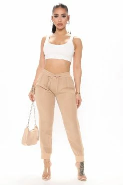 Fashion Nova Not What You Think Ribbed Joggers - Camel Sweatpants & Joggers