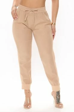 Fashion Nova Not What You Think Ribbed Joggers - Camel Sweatpants & Joggers