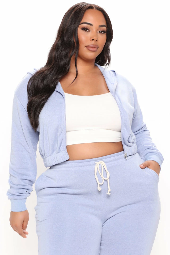 Fashion Nova Hoodies & Sweatshirts Britney Mix & Match Cropped Zip Hoodie - Light Blue