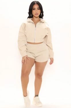 Fashion Nova Hoodies & Sweatshirts Stay In With Me Corduroy Cropped Hoodie - Khaki