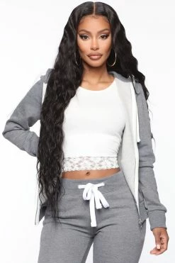 Fashion Nova Relaxed Vibe Zip Up Jacket - Heather Grey Hoodies & Sweatshirts