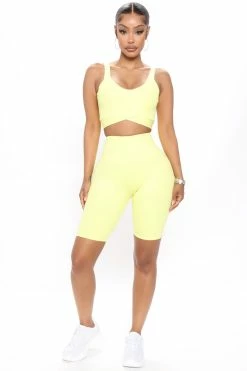 Fashion Nova Loungewear Shorts In Training Ribbed Biker Short - Yellow