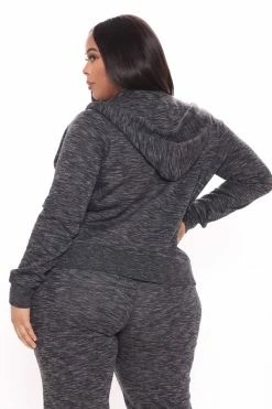 Fashion Nova Hoodies & Sweatshirts Relaxed Vibe Zip Up Jacket - Marled Black