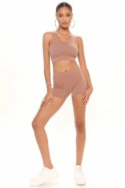 Fashion Nova Match My Energy Short Set - Mocha