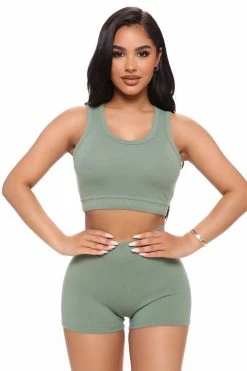 Fashion Nova Match My Energy Short Set - Green