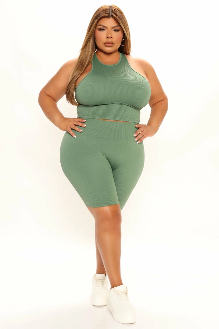 Fashion Nova Never Too Much Seamless Short Set - Green Loungewear Sets