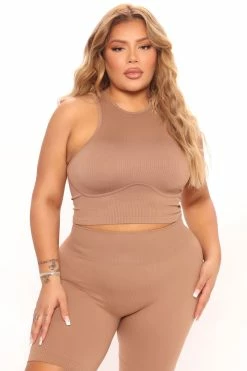 Fashion Nova Loungewear Sets Never Too Much Seamless Short Set - Mocha