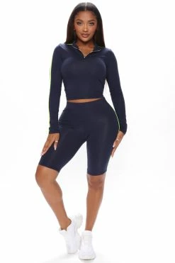 Fashion Nova Loungewear Sets Work Or Pleasure Lounge Biker Short Set - Navy