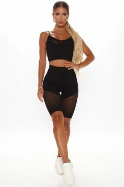 Fashion Nova Loungewear Sets Keep Up Seamless Biker Short Set - Black