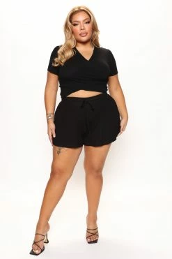 Fashion Nova In The Wrap Shorts - Black Loungewear Shorts