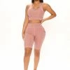 Fashion Nova Going For It Mesh Biker Short Set - Mauve Loungewear Sets