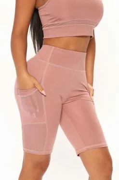 Fashion Nova Going For It Mesh Biker Short Set - Mauve Loungewear Sets