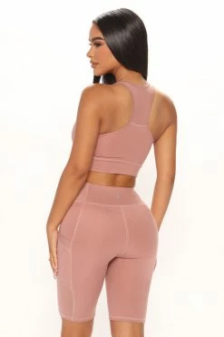 Fashion Nova Going For It Mesh Biker Short Set - Mauve Loungewear Sets