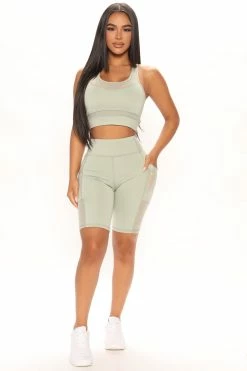 Fashion Nova Going For It Mesh Biker Short Set - Sage Loungewear Sets