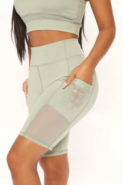 Fashion Nova Going For It Mesh Biker Short Set - Sage Loungewear Sets
