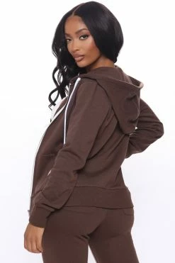 Fashion Nova Relaxed Vibe Zip Up Jacket - Chocolate