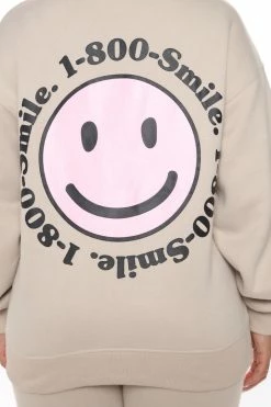 Fashion Nova 1 800 Smile Happy Face Sweatshirt - Khaki
