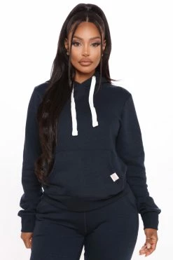 Fashion Nova Relaxed Vibe Solid Hoodie - Navy