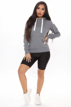 Fashion Nova Relaxed Vibe Solid Hoodie - Heather Grey