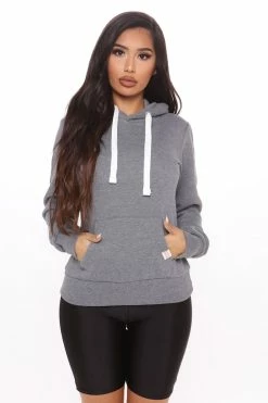Fashion Nova Relaxed Vibe Solid Hoodie - Heather Grey