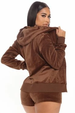 Fashion Nova The OG Trendsetter Velour Short Set - Chocolate Loungewear Sets