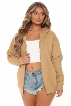 Fashion Nova Stole Your Boyfriend's Oversized Zip Up Hoodie - Nude