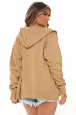 Fashion Nova Stole Your Boyfriend's Oversized Zip Up Hoodie - Nude