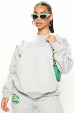 Fashion Nova Hoodies & Sweatshirts 1 800 Smile Happy Face Sweatshirt - Heather Grey