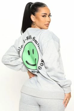 Fashion Nova Hoodies & Sweatshirts 1 800 Smile Happy Face Sweatshirt - Heather Grey
