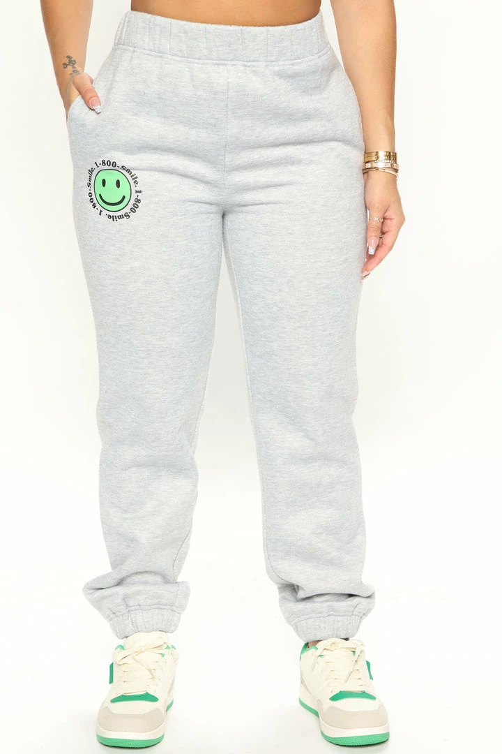 Budget ๐ Fashion Nova 1 800 Smile Happy Face Sweatpants - Heather Grey ๐ 4 Fashion Nova 1 800 Smile Happy Face Sweatpants - Heather Grey