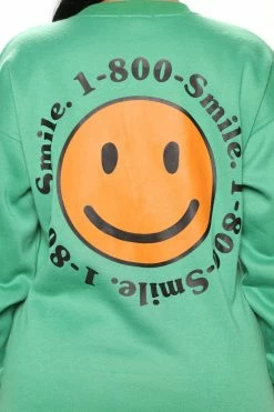 Fashion Nova 1 800 Smile Happy Face Sweatshirt - Kelly Green Hoodies & Sweatshirts