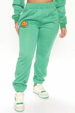 Fashion Nova Sweatpants & Joggers 1 800 Smile Happy Face Sweatpants - Kelly Green