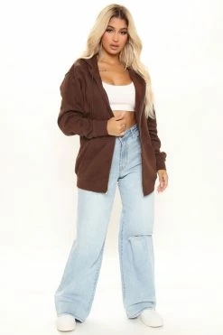 Fashion Nova Stole Your Boyfriend's Oversized Zip Up Hoodie - Chocolate