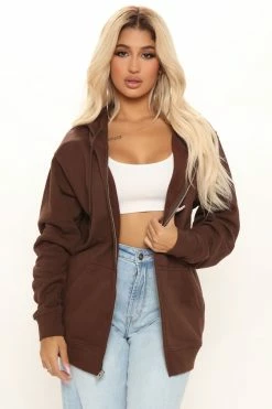 Fashion Nova Stole Your Boyfriend's Oversized Zip Up Hoodie - Chocolate