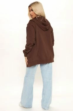 Fashion Nova Stole Your Boyfriend's Oversized Zip Up Hoodie - Chocolate