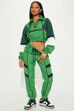 Fashion Nova Making A Statement Jogger Set - Green/combo Loungewear Sets