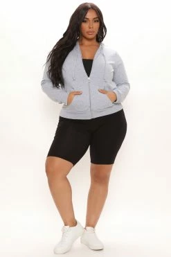 Fashion Nova Latest And Greatest French Terry Zip Hoodie - Heather Grey Hoodies & Sweatshirts
