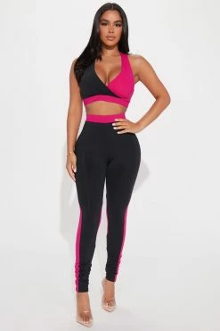 Fashion Nova Work It Out Legging Set - Hot Pink/combo Loungewear Sets