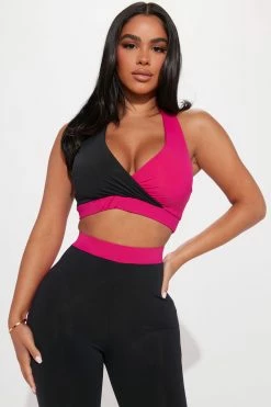 Fashion Nova Work It Out Legging Set - Hot Pink/combo Loungewear Sets