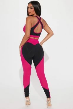 Fashion Nova Work It Out Legging Set - Hot Pink/combo Loungewear Sets