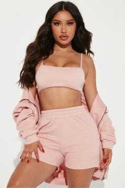 Fashion Nova Comfort Me 3 Piece Short Set - Pink Loungewear Sets