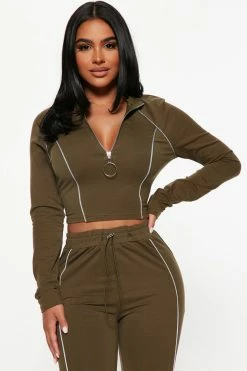 Fashion Nova Friendly Competition Set - Olive Loungewear Sets
