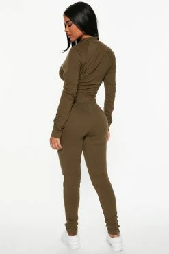 Fashion Nova Friendly Competition Set - Olive Loungewear Sets