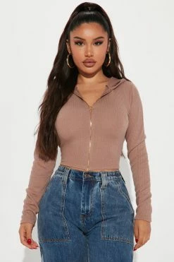 Fashion Nova Better Days Crop Hoodie - Khaki Hoodies & Sweatshirts